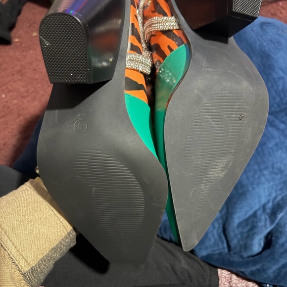 Green and Orange Striped Boots with Silver Accents - Picture 4 of 6
